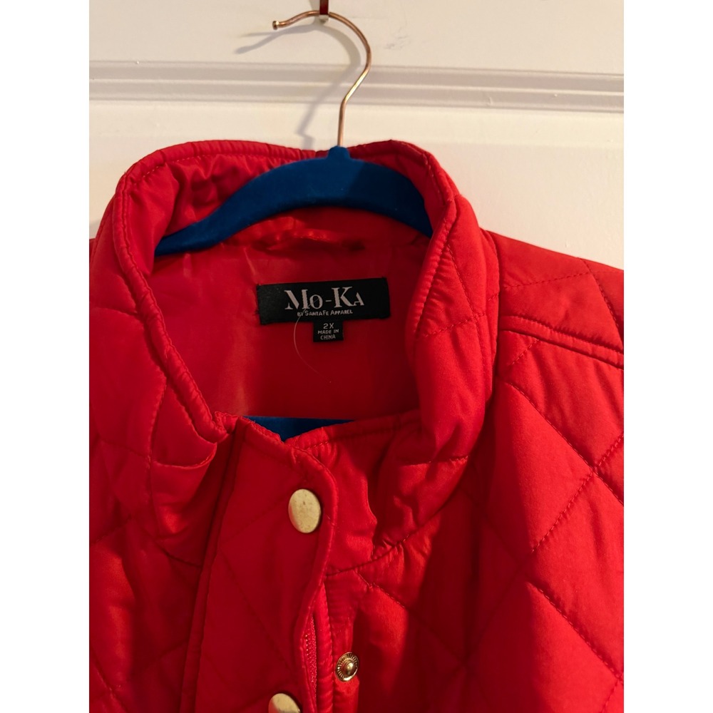 Mo Ka Quilted Puffer Vest Red Snap Front‎ Stand Collar Women's Size 2x - Picture 7 of 7